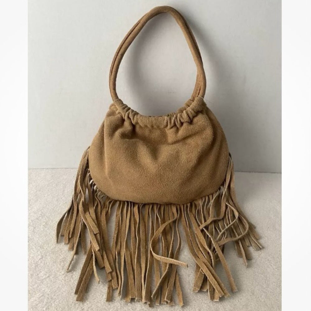 Vintage Fringe Tan Suede Women's Bag